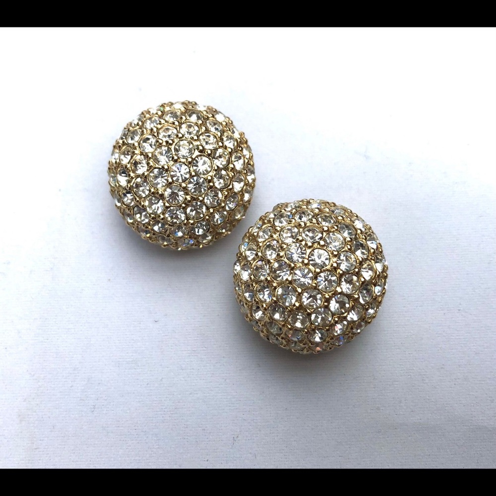 Vintage Christian Dior Rhinestone Encrusted Dome Clip Earrings